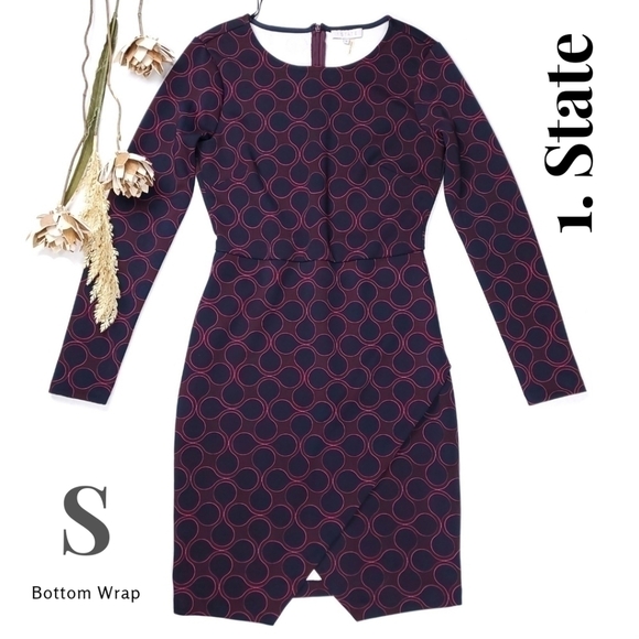 Revolve 1. STATE Pink Navy Bottom Wrap Dress Sz S - Picture 1 of 11